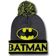 When the weather outside is frightful then the 100 percent acrylic Batman Grey and amp; Yellow Pom Pom Beanie is so delightful! Is it too early for holiday songs? I can never tell these days...I think I start seeing seasonal stuff shortly after February! The Batman Grey and amp; Yellow Pom Pom Beanie is a one size fits most beanie with a black and yellow pom-pom, a grey body with black and yellow symbol, and a logo around the fold. I think that covers all of the bases, right? Color: Gray.  Gende Themed Black Winter Hats, Fun Warm Beanie For Winter, Black Novelty Beanie For Winter, Fun Winter Hats For Cold Weather, Novelty Winter Hat, One Size, Novelty Winter Hat One Size, Winter Novelty Hat One Size, Novelty Winter Hat, Novelty Winter Hat For Outdoor Use