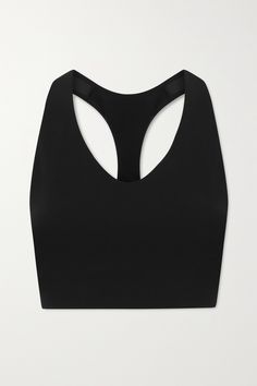 Spanx's sports bra is designed for medium-impact workouts like jogging or the elliptical. Cut from sweat-wicking and breathable stretch-jersey, the racer-back style has a longline silhouette for coverage and an elasticated underband that provides a supportive fit. Team yours with the brand's leggings. Sports Bra Aesthetic, Sports Bra Pattern, Gym Bra, Workout Sets, Black Sports Bra, Sport Bra, Sports Top, Bra Lingerie, Black Stretch