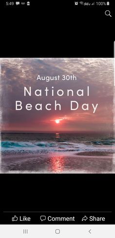 the national beach day poster is displayed on an iphone screen, with text overlaying it