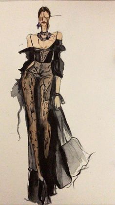 a drawing of a woman in an evening gown