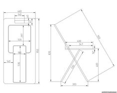 a drawing of a table and chair with measurements