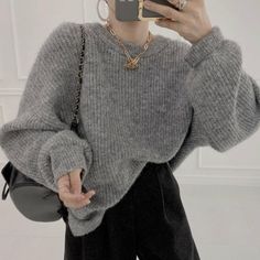 Color: Grey, Size: One Size Y2k Soft Girl, Long Sleeves Design, Split Sweater, Pink Streetwear, Preppy Vintage, 90s Fashion Grunge, Oversize Knit, Grey Knit Sweater, Grunge Style