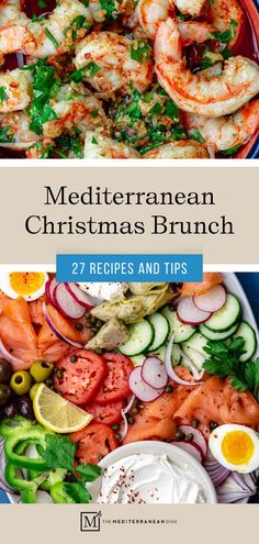 mediterranean christmas brunch with shrimp and vegetables