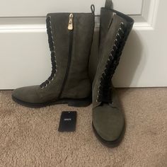 Armani. Worn Once!!! Olive Green.Suede Boots. Sz Us 6.5/ Eur 38 Elegant Suede Lace-up Boots For Fall, Elegant Suede Boots With Flat Heel, Green Suede Boots, Jeans Shoes, Armani Jeans, Green Suede, Suede Boots, Olive Green, Size 6