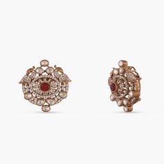 Description : A classic floral design, with glittering moissanite stones and a central ruby red stone, embellishes these Victorian-plated silver earrings. These graceful and lovely stud earrings are ideal for a striking style. Product Information : Materials used: 925 Silver with Victorian Plating Stones: Semi-precious stones Length: 3cm Findings: Push back Red Diamond Earrings With Accents For Wedding, Red Fusion Earrings With Intricate Design, Formal Ruby Earrings With Intricate Design, Red Ruby Earrings With Intricate Design, Wedding Ruby Earrings With Halo Design, Ruby Earrings With Halo Design For Wedding, Ruby Halo Earrings For Wedding, Ruby Halo Design Earrings For Wedding, Formal Red American Diamond Earrings