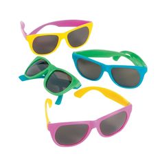 three pairs of sunglasses with different colored frames