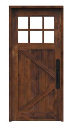 an image of a wooden door with glass inserts on the top and bottom panel