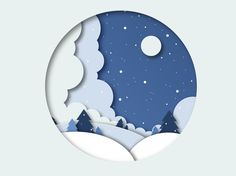 a paper cut out of the night sky with trees and snow on it, in a circle