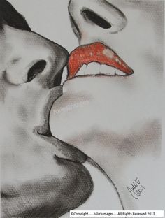 a drawing of a woman's face with her mouth open and red lipstick on the lips