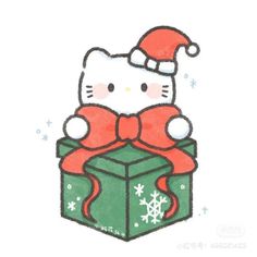 a drawing of a hello kitty holding a christmas present