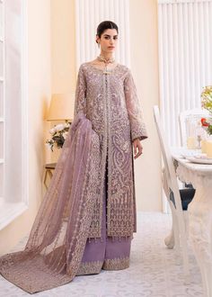 Malangi Fashion Dress try to make sure you have the best experience while selecting and buying your favourite Pakistani and Indian Outfits for any occasion like barat, walima, mehndi, nikkah, dholki, mayu, sangeet, engagement or reception guest party wear in different style dress of salwar kameez, maxi peshwas, gown, saree, lehenga, sharara or ghararara color: Lilac Fabric Details: Organza handmade embroidery Gown front Organza embroidery Gown back Organza embroidery dupatta Silk embroidery pala Pakistani Designer Clothes, Organza Gowns, Pakistani Party Wear, Pakistani Wedding Outfits, Pakistani Salwar Kameez, Chiffon Collection, Party Kleidung, Pakistani Wedding Dresses, Organza Fabric