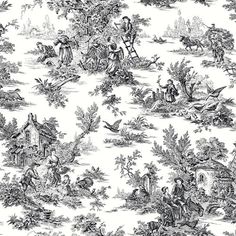 Campagne Toile Wallpaper in Black and White by Ashford House for York Wallcoverings Apartment Wallpaper Ideas, Apartment Wallpaper, Toile Bedding, Wallpaper Boulevard, Transitional Wallpaper, Wallpaper And Paint, Toile Wallpaper, York Wallpaper, Blue Toile