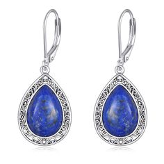 PRICES MAY VARY. 🌷[The Design]🌷Lapis lazuli contains many mineral components and trace elements, so wearing lapis lazuli can reduce pain, strengthen the body, bless the wearer's health and longevity, peace and good luck. 🌷[The Material]🌷 This lapis lazuli earring is made of 925 sterling silver and lapis lazuli , with a filigree process on it. This lapis lazuli earrings are leverback,which is beautiful and noble.The teardrop lapis lazuli earrings are elegant to wear. 🌷[The Size of the Earrin White Gold Pearl Earrings, Peridot Jewelry, Amethyst Healing, Agate Earrings, Leverback Earrings, Blue Earrings, Teardrop Earrings, Sterling Earrings, Earrings Jewelry