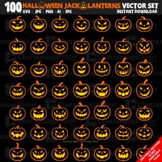 halloween pumpkins with jack - o'lanterns on them in different sizes and colors