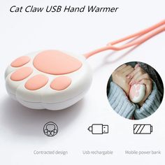 the cat claw usb hand warmer is pink and white