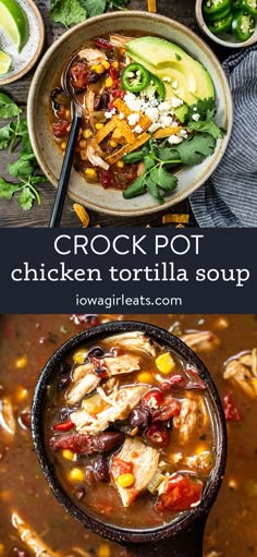 crock pot chicken tortilla soup in a bowl