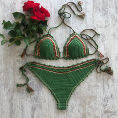 This crochet bikini set is handmade with 100% cotton yarn.    The stitches are very dense and tight. It is comfortable to wear in and out of the water. Please feel free to  contact with me if you need to customize the size and color.  Please let me know if you have any questions. I will be always glad to answer your questions.  CARE: Hand wash cold water only, lay flat to dry. "OR" Machine wash on gentle cycle only with cold water, lay flat to dry. Never put your handmade item in a dryer! Thank you to visit my shop. Enjoy :) Handmade Beachy Swimwear With Triangle Top, Handmade Triangle Top Swimwear For Summer, Bohemian Crochet Swimwear For Swimming, Bohemian Crochet Swimwear, Handmade Bohemian Swimwear For Pool, Handmade Beachy Swimwear For Sunbathing, Handmade Triangle Top Swimwear For Beach, Handmade Triangle Top Swimwear For Vacation, Handmade Beachy Swimwear For Beach Season