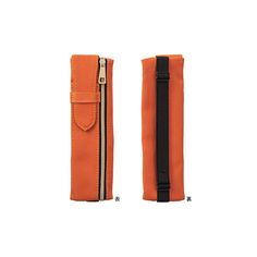 an orange and black case with two zippers on the front, and one in the back