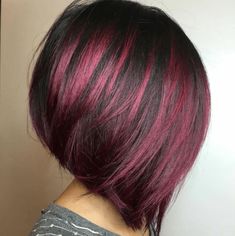 How-To: Textured Magenta Bob - Behindthechair.com Funky Bob Hairstyles, Magenta Hair Colors, Magenta Hair, Bob Hair Color, Burgundy Background, Hair Color Burgundy, Haircut Pictures, Dark Red Hair, Angled Bob