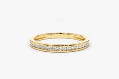 "Channel Set Diamond Wedding Band / 14k Channel Set Diamond Ring 2.25MM / Half Eternity Stackable Ring / Diamond Wedding Ring Ferko's Fine Jewelry Features ✔Made to Order ✔Gold Kt: 14K (also available in 18K) ✔Available Gold Color: Rose Gold, Yellow Gold, White Gold ✔Width of Band: 2.25 MM ✔Round Diamond: 23 pc 1.5MM ✔Total CTW: 0.32 ✔ Diamond Quality: G Color SI Clarity If you have any additional questions about this ring, just hit the \"Ask a Question\" button (just to the right of the price) Classic Stackable Diamond Ring For Wedding, Classic Stackable Diamond Wedding Ring, Elegant Gold Channel Set Eternity Band, Classic Channel Set Eternity Band For Weddings, White Gold Channel Set Wedding Bands, White Gold Channel Set Bands For Wedding, Channel Set White Gold Wedding Bands, Wedding Stackable Channel Set Yellow Gold Rings, Classic Stackable Wedding Eternity Band