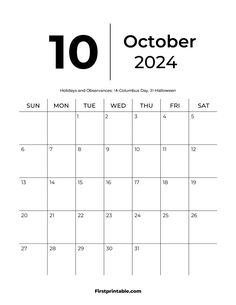 a calendar with the number ten on it for october, and the date is in black