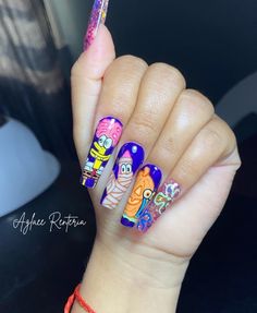 Chucky And Tiffany Nail Art, Halloween Spongebob Nails, Spongebob Halloween Nails, Halloween Cartoon Nails, Hotel Transylvania Nails, Cartoon Halloween Nails, Halloween Character Nails, Ravens Nails, Spongebob Nails