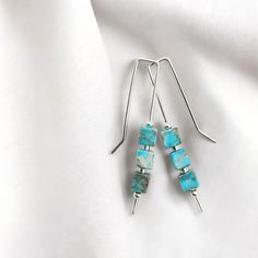 Cube - Turquoise & Silver Threaders Earrings Bijou by SAM Silver Spoon Jewelry, Silver Threader Earrings, Threader Earrings Gold, Hippie Chick, Luxe Jewelry, Earring Designs, Spoon Jewelry, Studded Necklace, Dangle Necklaces