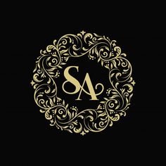 a gold monogram with the letter s in it's center on a black background