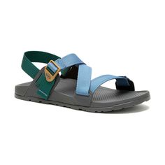 Men's Chaco Lowdown Sandal - Blue Green - 45° Angle - Available at Tradehome Shoes Lightweight Casual Sport Sandals For Hiking, Blue Adjustable Sport Sandals, Sporty Blue Adjustable Sport Sandals, Adjustable Blue Sport Sandals, Blue Adjustable Sporty Sport Sandals, Waterproof Sport Sandals, Lightweight Sporty Sandals For Outdoor Activities, Lightweight Functional Sport Sandals, Functional Lightweight Sport Sandals