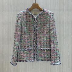 This Beads Tweed Jacket adds an elegant touch to any outfit with its intricate beaded design. Made from quality tweed fabric, it is versatile enough to be worn for both casual and formal occasions. Elevate your style with this timeless piece. One Size (Fits XS-M) Chest 50cm Body Length 63cm Nylon 10% Polyester 90%  Dry Clean Elegant Multicolor Winter Blazer, Luxury Long Sleeve Tweed Jacket For Spring, Elegant Multicolor Blazer For Fall, Elegant Multicolor Fall Blazer, Luxury Tweed Jacket For Spring, Tweed Jackets, Tweed Fabric, Womens Jackets, Tweed Jacket