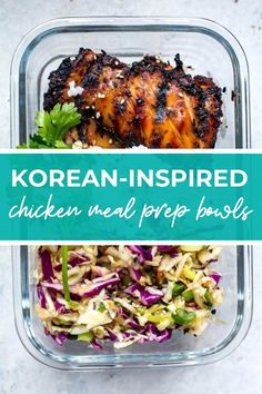 korean inspired chicken meal prep bowls with text overlay