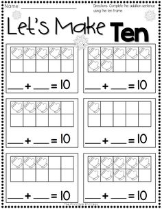 the worksheet for making tens is shown in black and white with snowflakes