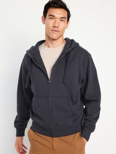 drawstring hood long drop-shoulder sleeves rib-knit cuffs full-length zipper hand-warming pockets rib-knit hem oversized fit hits below waist model is approximately 6'1" and wears size mmachine wash according to the care instruction label Navy Outfit Men, Old Navy Outfits, Holiday Gifts For Men, Mens Zip Hoodie, Navy Outfit, Old Navy Men, Hoodie For Men, Full Zip Hoodie, Shoulder Sleeve