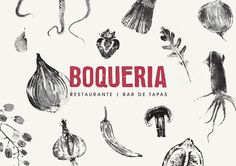 the cover of boqueria restaurante bar de tapas, with various vegetables and herbs