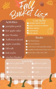 an autumn bucket list with pumpkins and leaves