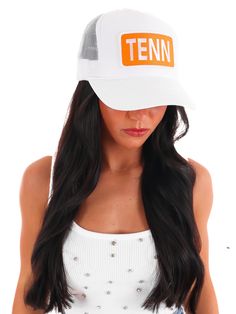 Step up your hat game with the TENN Embroidered Patch Trucker Hat. The iconic TENN patch adds a touch of cool to this classic trucker style, making it a must-have for any casual outfit. Get ready to turn heads and rep your love for TENN in style! Trendy Snapback Hat With Logo Patch For Streetwear, White Hip Hop Trucker Hat With Letter Print, Spring Cotton Trucker Hat, Trucker Snapback Hat With Letter Print For Spring, Trendy Cotton Trucker Hat With Embroidered Logo, Sporty Trucker Hat With Logo Patch For Baseball Season, Trendy Cotton Trucker Hat For Sports, Casual Trucker Hat For Sports Events In Spring, Trendy Spring 5-panel Trucker Hat