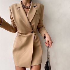 Blazer Dresses, Dresses Office, Dress Item, Clothing Wholesale, Pleated Mini Dress, Mini Robes, Khaki Dress, Office Dresses, Short Mini Dress