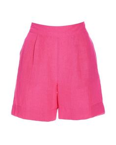 Nothing says cool and comfortable like an effortless pull-on linen short. With a smooth front waist and elastic back for a relaxed fit, on-seam pockets and tailored front pleats, this flattering high-rise short will be your wardrobe go-to from weekdays to weekends. | Boston Proper - Shocking Pink - Effortless Pull-On Linen Short - 2XS Pink Linen Shorts For Summer, Casual Pink Linen Shorts, Short Large, Shocking Pink, Pink Shop, Linen Short, Boston Proper, High Rise Shorts, Boston