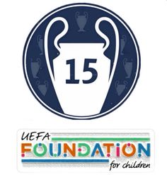 a sticker with the number fifteen on it and an image of a soccer trophy