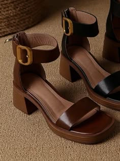 Casual style. European design. Rubber sole. Metallic buckle closure. Square heel. Ankle strap. Open toe. Color may be lighter or darker depending of the device it is displayed. Brown Platform Sandals, High Heel Wedges Platform, Self Consciousness, Visor Sunglasses, Streetwear Styles, High Heel Wedges, European Design, Platform High Heels