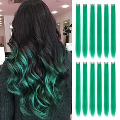 PRICES MAY VARY. 🌈【Colored Hair Extensions Material】：12 PCS 24Inch Deep Green Hair Extensions.Wodelnale colored hair extensions is made of high quality heat resistant soft and silky Synthetic Fiber, no knots, no static electricity, no odor, double-row car line process,no shedding,with a soft texture such as the real hair version. 🌈【Easy to Clip in Hair Extension】:Single-clip hair extensions are easy to change and can change hair color in a short time.Clip-on straight hair extensions, each with Green Hair Extensions, Space Buns Hair, Two Buns Hairstyle, Change Hair Color, Hair Extensions Clip, Extensions Clip In, Colored Hair Extensions, Change Hair, Duo Halloween Costumes