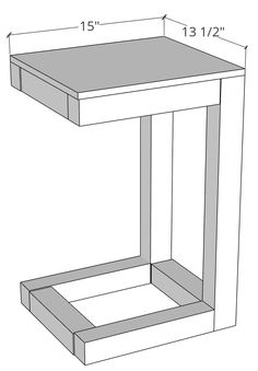 the side table is shown with measurements for each shelf and one section on it's sides