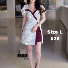 Brand New, White And Burgundy, Multicolor Detail, Slit Along The Side Elegant Silk Dresses, Iris Fashion, Shirt Collar Pattern, Dress Batik, Kurti Patterns, Short Sassy Hair, Silk Dresses, Womens Prom Dresses, Sassy Hair