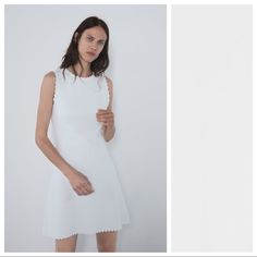 Nwt. Zara White/Ivory Knit Dress With Round Neck, Sleeveless, A-Line Silhouette. Size S. Ref. 6771/103. Pit To Pit 15" Flat, Shoulders 11,5", Waist 13", Length 34". W. White Stretch A-line Sleeveless Dress, Feminine White A-line Sleeveless Dress, Elegant Sleeveless Knit Mini Dress, White Fitted Knit Dress, Fitted White Knit Dress, Elegant Knit Sleeveless Dress For Spring, Chic White Knit Dress, White Pointelle Knit Dress, White Stretch A-line Mini Dress