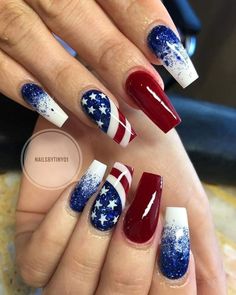 Pin on Nails Patriotic Nails Design, Firework Nails, Flag Nails, Patriotic Nails, Usa Nails, Fourth Of July Nails, Fancy Nails Designs, 4th Of July Nails, July Nails