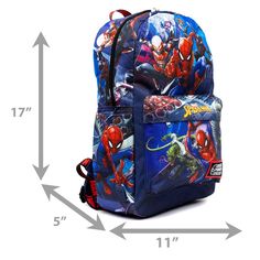 WondaPop Disney Nylon Backpacks are known for their whimsical Disney prints and designs. This beautiful, colorful backpack featuresimages of Spider-man fighting evil and protecting you and me. The bag hasfabric straps for putting pins on. Disney Backpack For Back To School, Disney Backpack For Daily Use And Back To School, Themed School Backpack With Character Print, Disney Backpack For School, Back To School Backpack For Disney Fan Events, Character Style Backpack For Disney Fan Events, Casual Character Print Backpack For Back To School, Casual Backpack With Character Print For Back To School, Themed Backpack With Character Print For Back To School