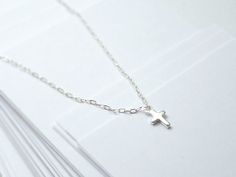 <3 <3 Tiny silver cross necklace - small cross necklace - sterling silver - dainty delicate Silver Sterling Cross Necklace With Delicate Chain, Silver Cross Necklace With Delicate Chain, Sterling Silver Cross Necklace With Delicate Chain, Dainty Sterling Silver Cross Pendant Charm Necklace, Silver Charm Necklace With Cross Pendant, Silver Charm Necklace With Cross Pendant And Delicate Chain, Minimalist Silver Cross Pendant Charm Necklace, Minimalist Silver Charm Necklace With Cross Pendant, Small Cross Necklace