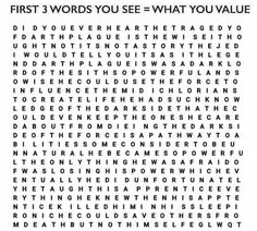 a word search for the first 3 words you see what you value