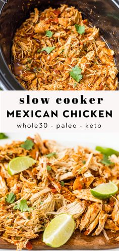 slow cooker mexican chicken with limes and cilantro in the crock pot