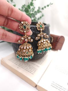 Fine Victorian Kundan Jhumka with CZ stones and uncut Polki Kundan stones Surely a statement Jhumka earringThe earring has very fine quality and craftmanship and also has a very elegant look pictures cannot do justice to how beautiful this jhumka earrings is . Sabyasachi Earrings, Sabyasachi Collection, Polki Necklace, Jhumka Earrings, Saree Dress, Vintage Bags, Cz Stone, How Beautiful, Ring Bracelet